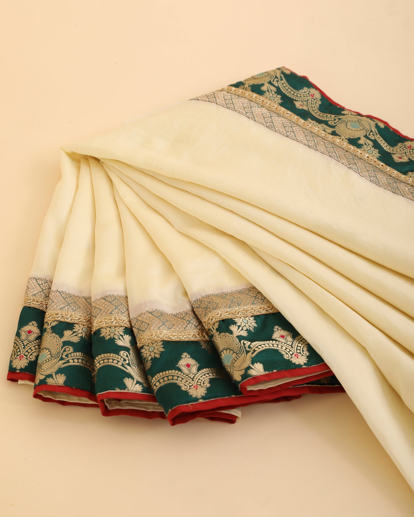 Off White Chanderi Saree with Pure Katan Silk Brocade Border
