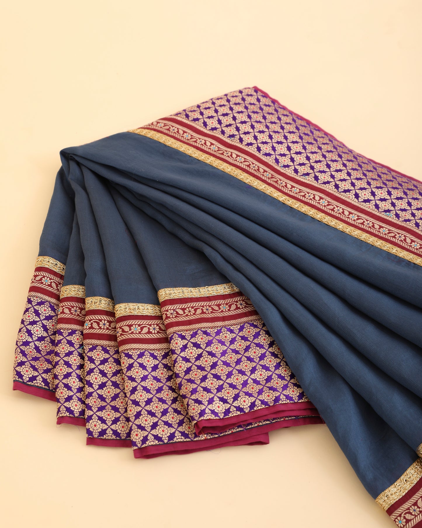 Blue Pure Chanderi Saree with Pure Katan Silk Brocade Border