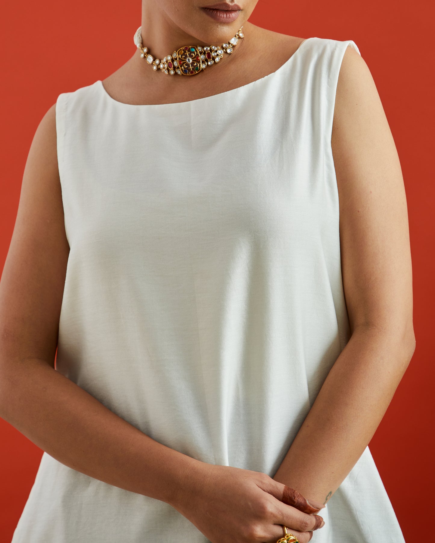 Pure Chanderi Sleeveless Straight Kurta