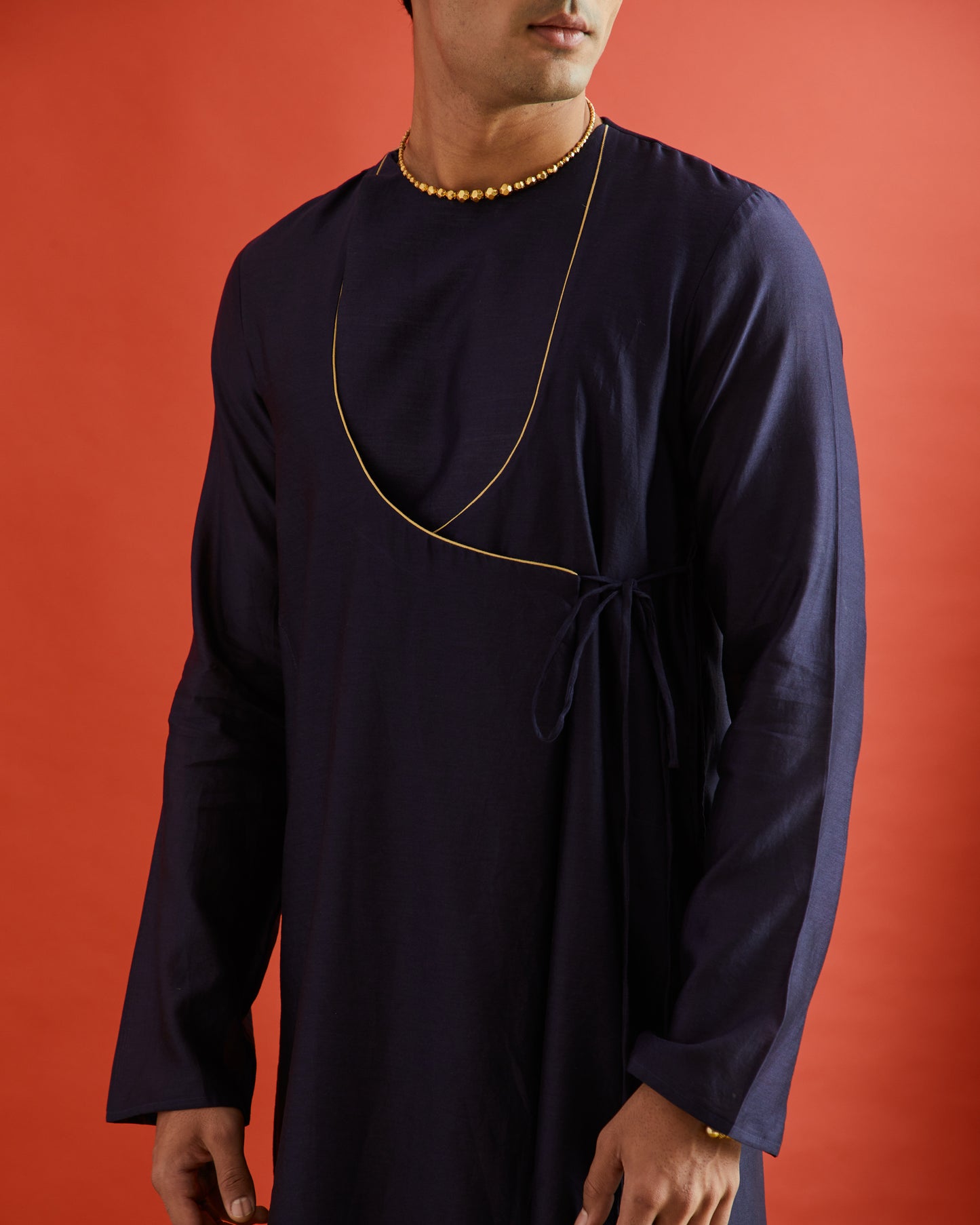 Midnight Blue Black Pure Chanderi Angrakha