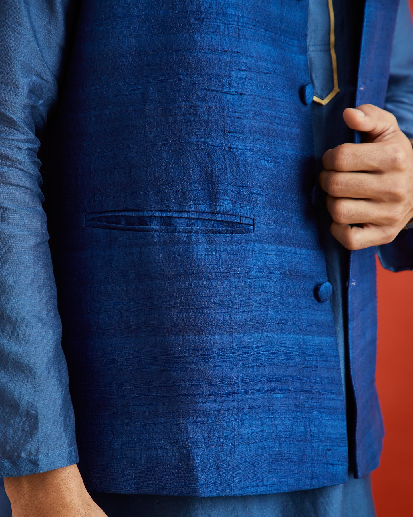 Blue Raw Silk Bandi