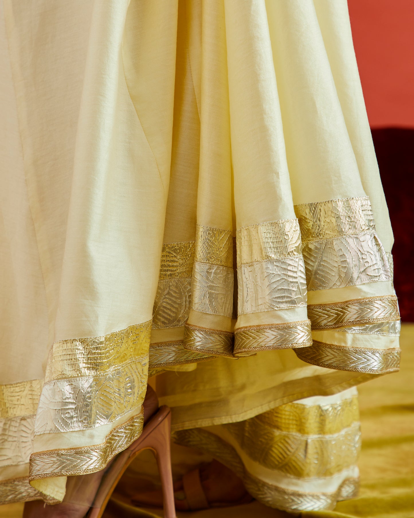 Pure Chanderi Lehenga Skirt With Gota Trio Border