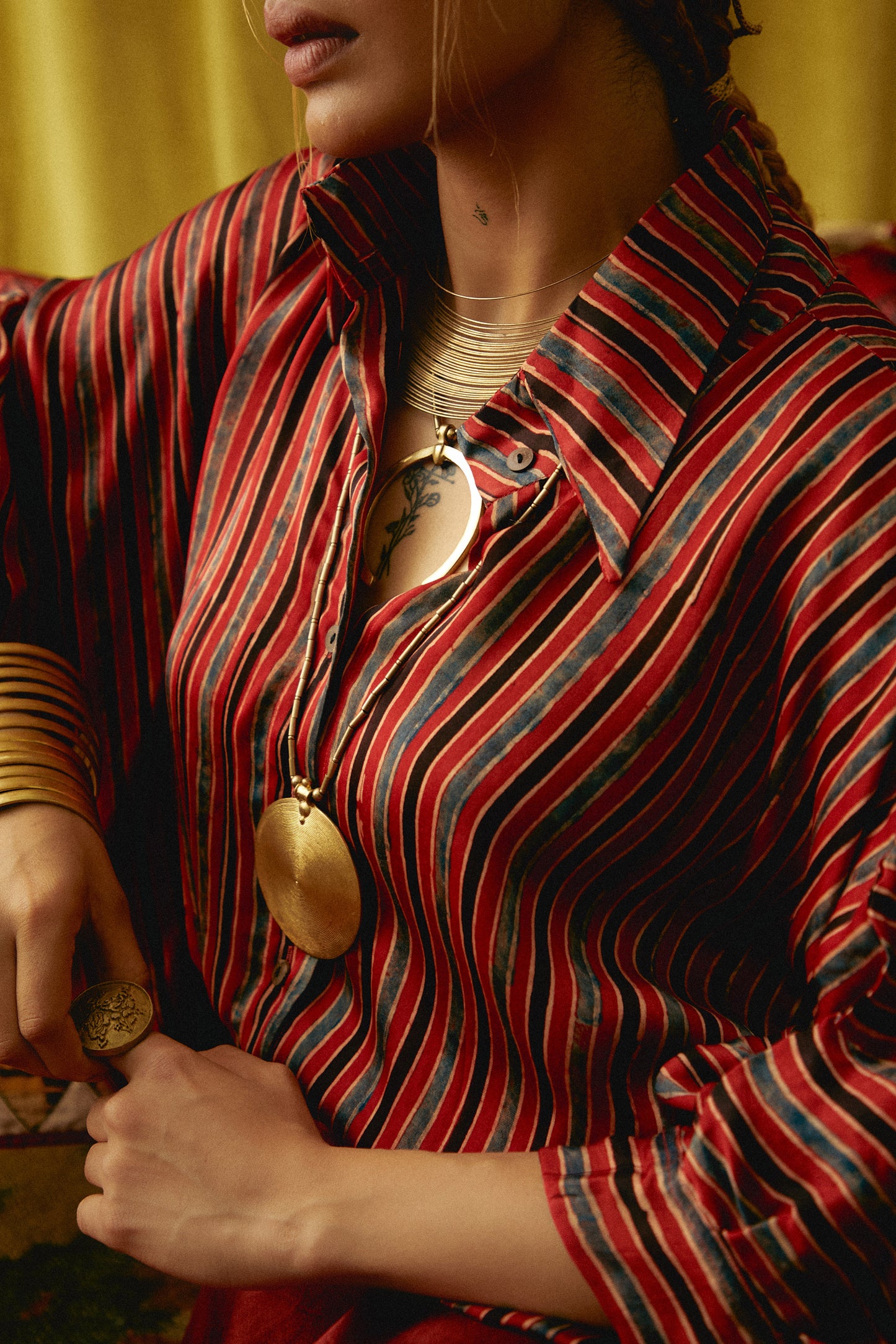 Anhad Laal Ajrakh Collar Modal Shirt