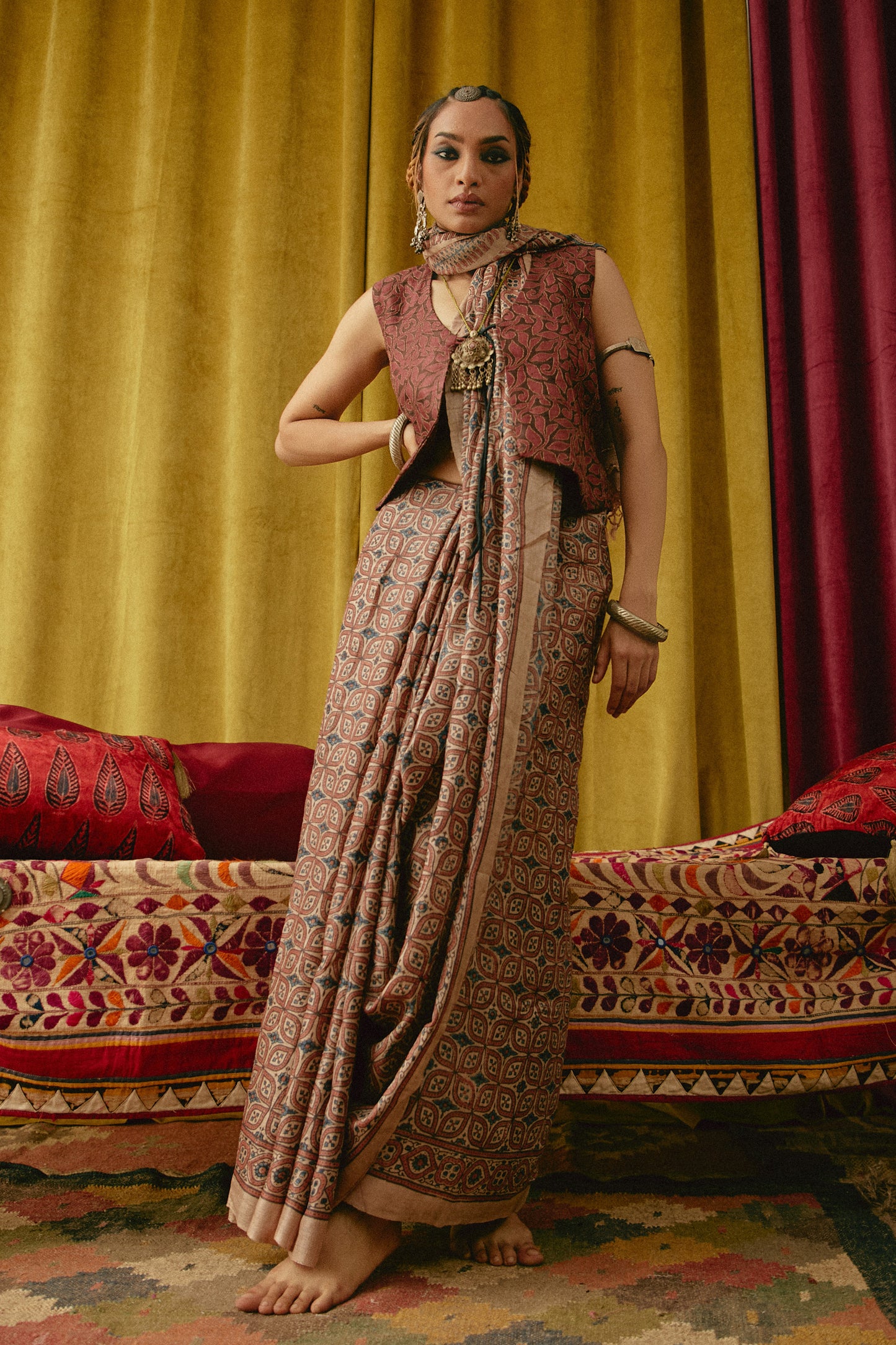 Kharek Pencho Ajrakh Saree