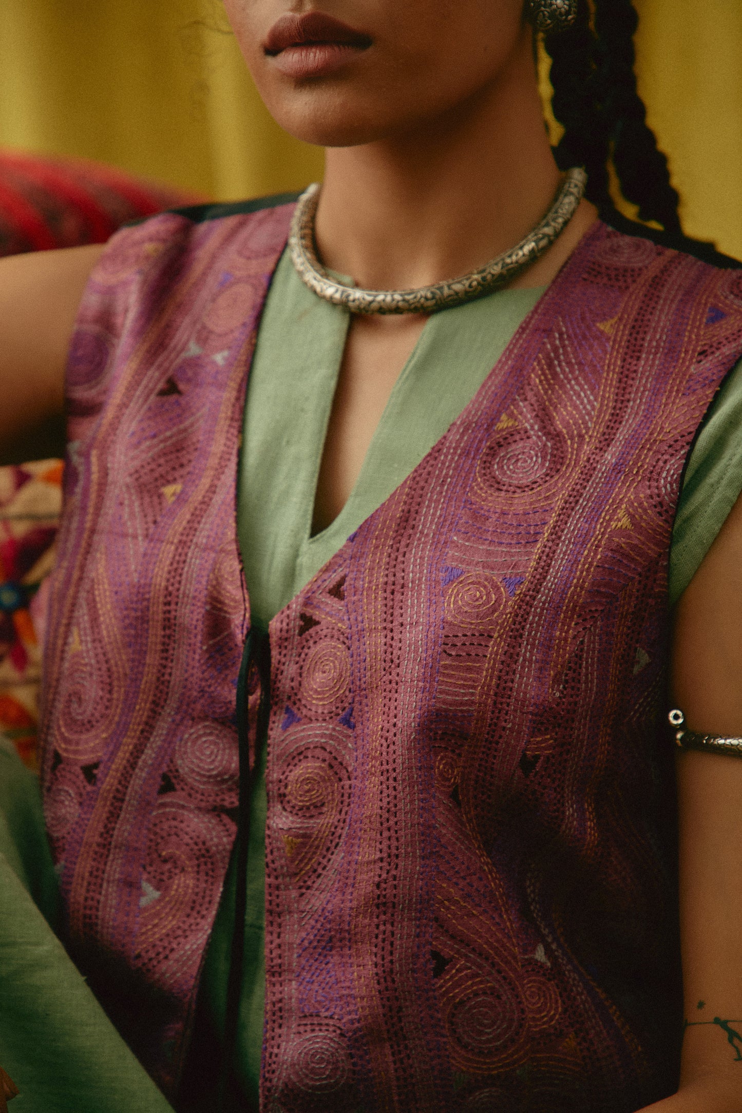 Reshmi Kolka Kantha waistcoat