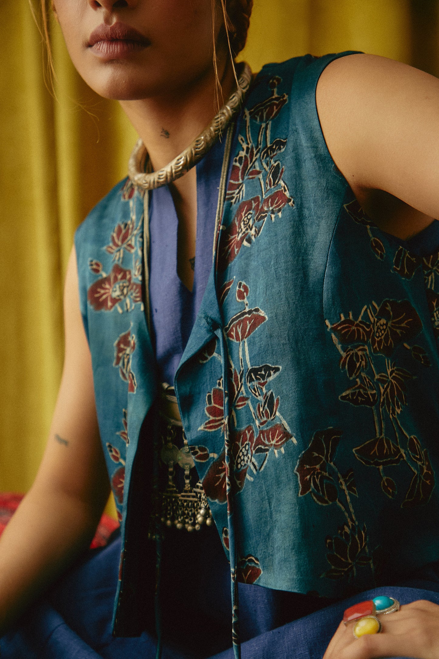 Mashru Kanwal Ajrakh waistcoat