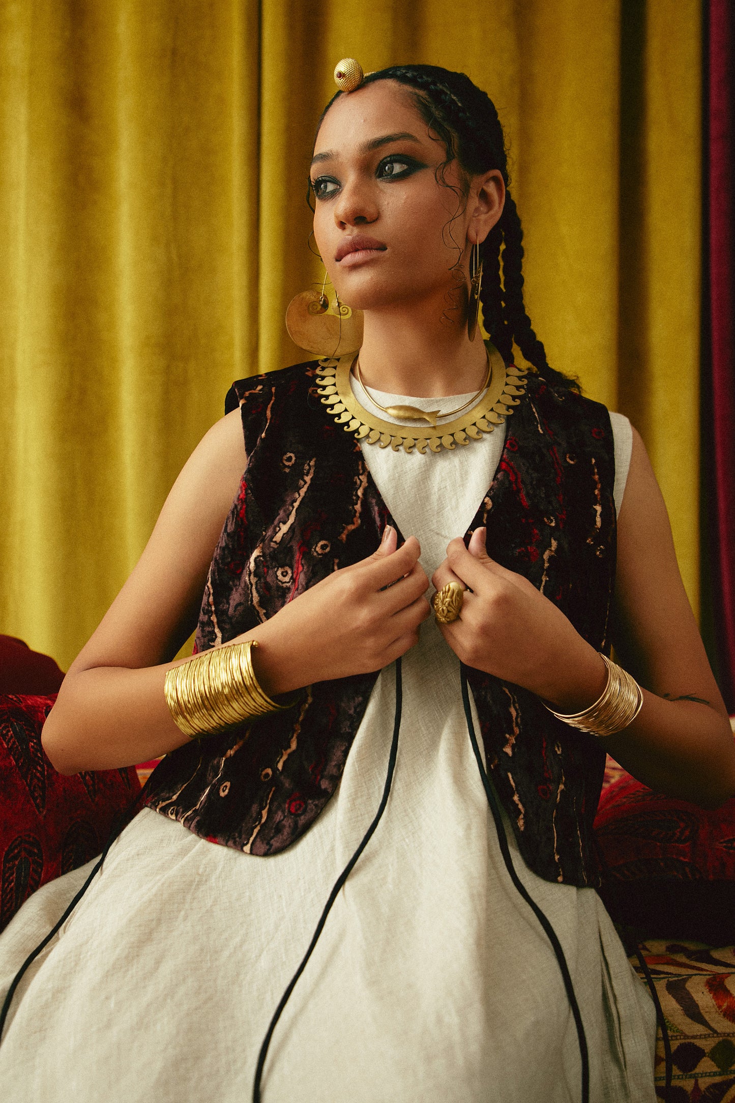 Makhmali Taar Ajrakh waistcoat