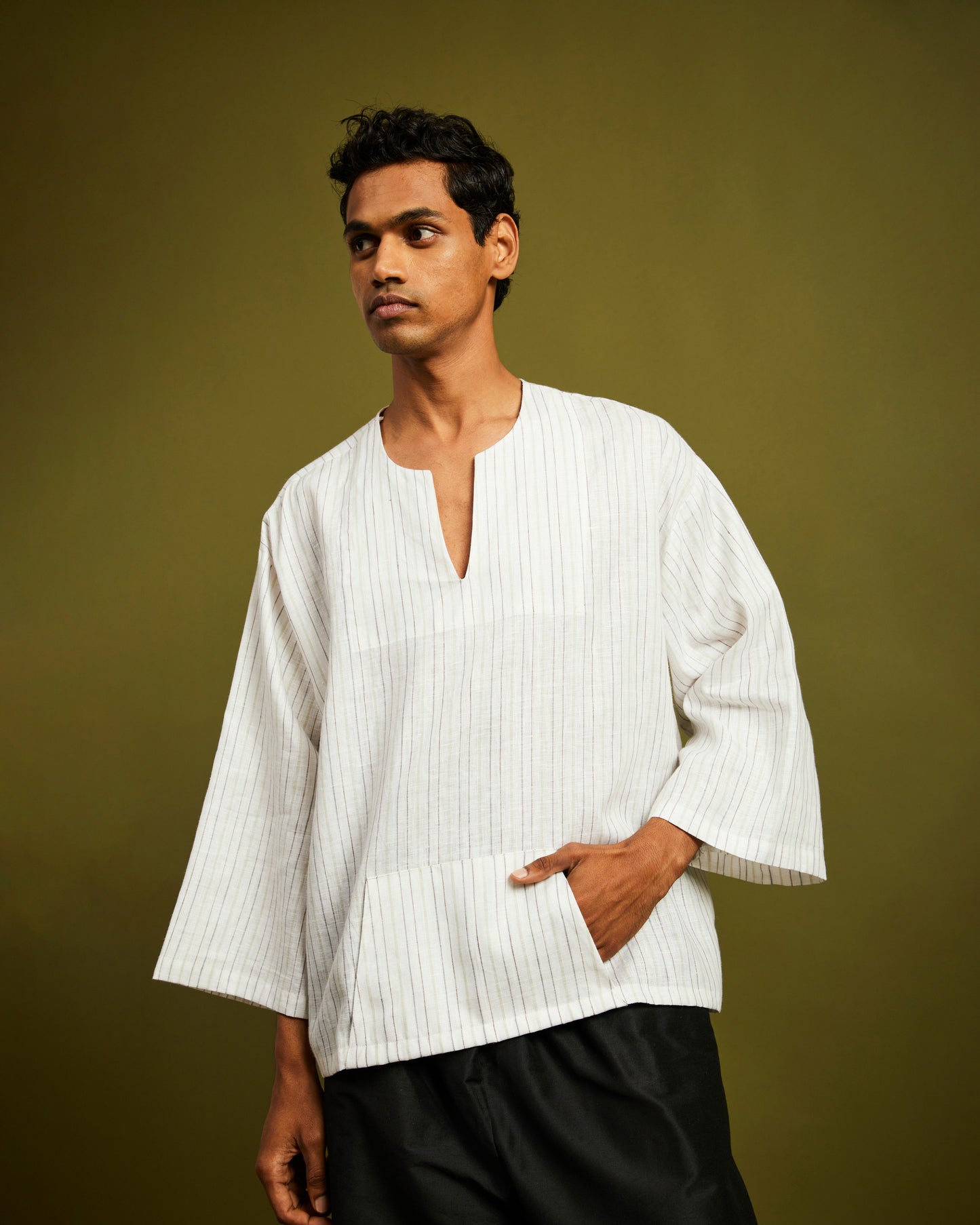 Mens White Short Kaftan Linen