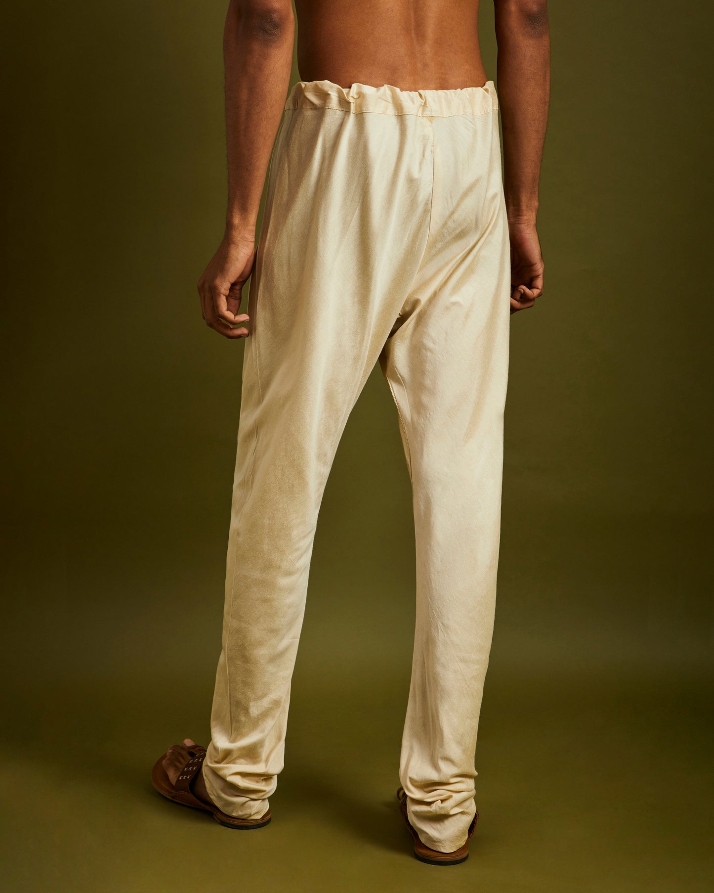 Cream Churidaar Pants with Drawstrings