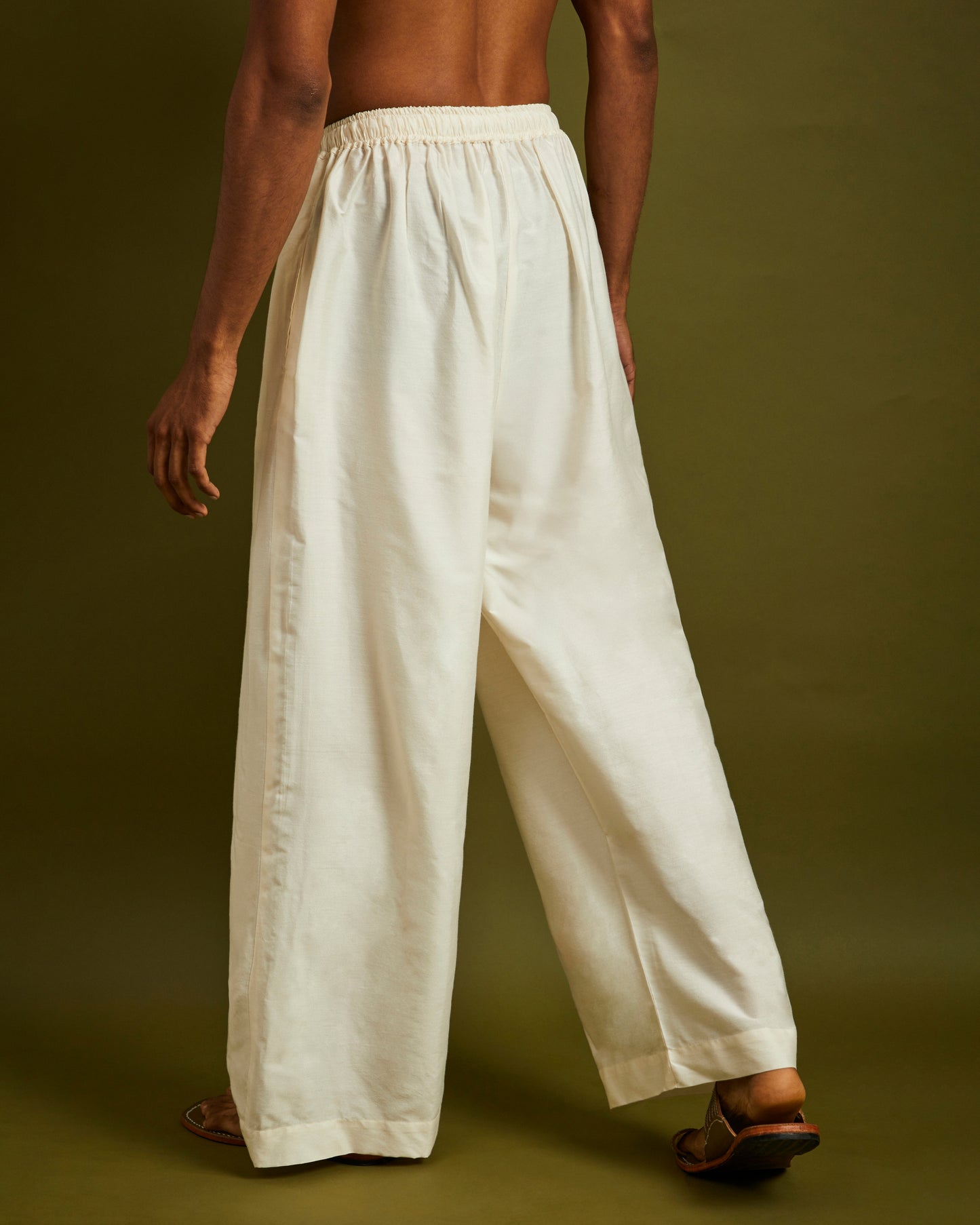 White Wide Leg Pants with Elastic and Drawstrings