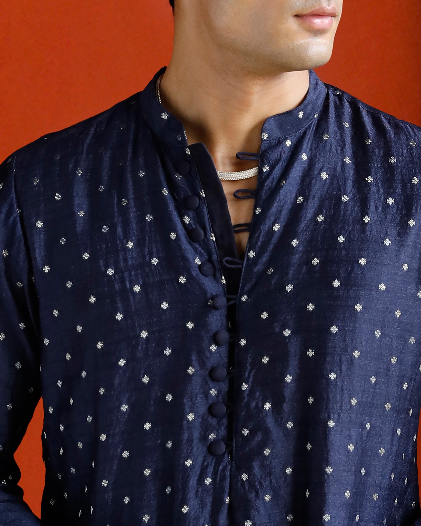 Midnight Blue Black Munga Silk Handwoven Buta Kurta