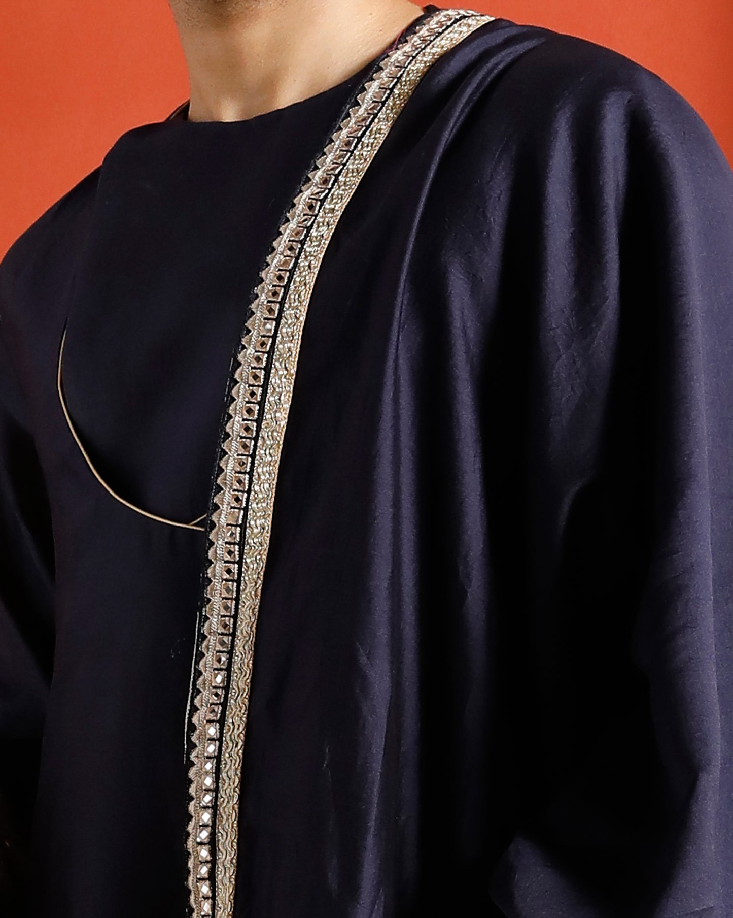 Midnight Blue Pure Chanderi Lohi With Lace Border