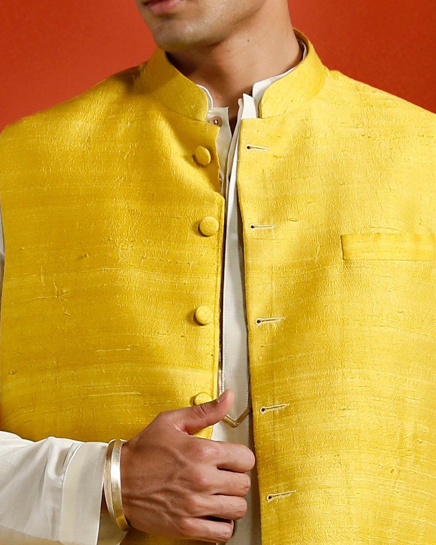 Yellow Raw Silk Bandi