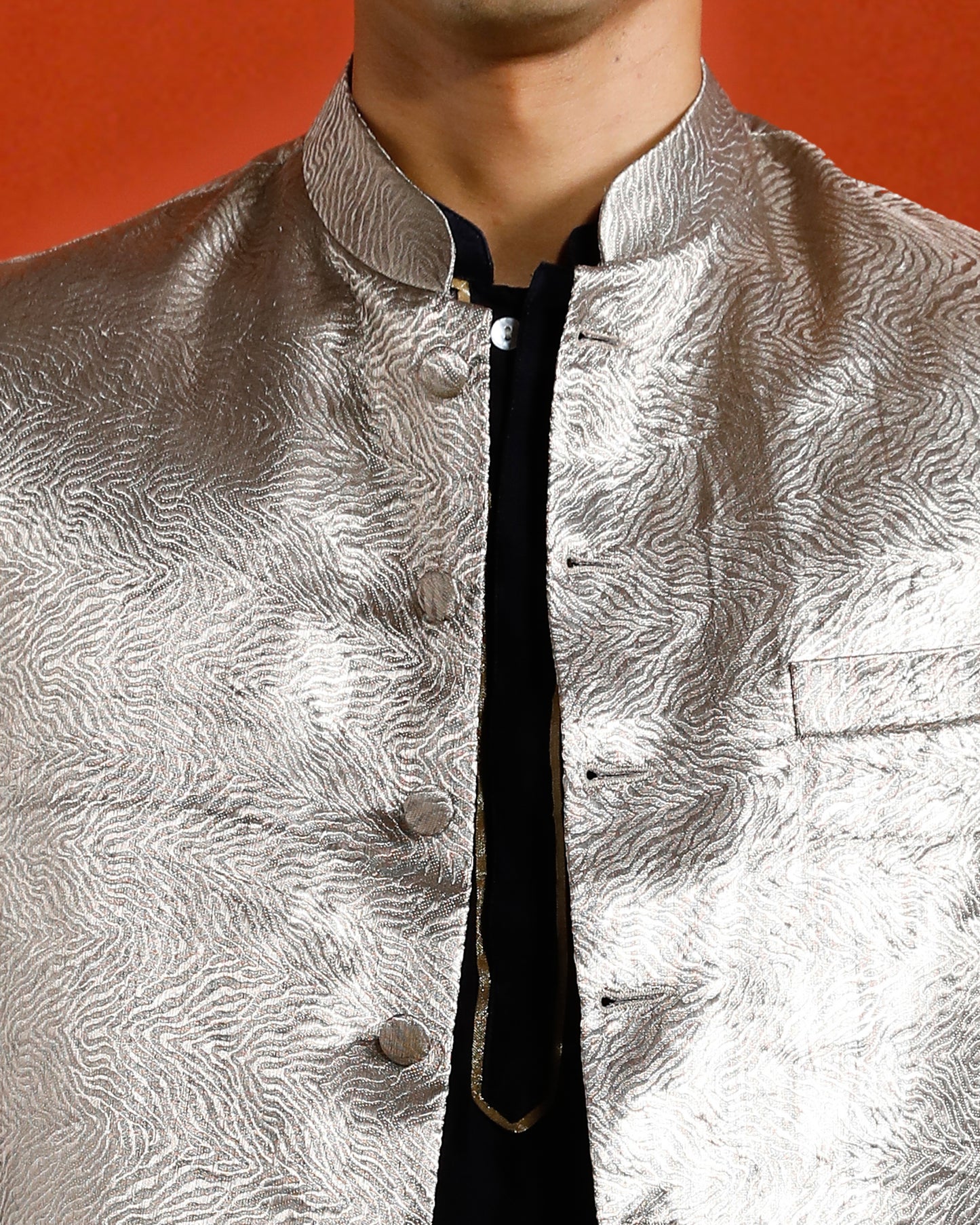 Silver Pure Tissue Brocade Skin Motif Bandi- Black Hue