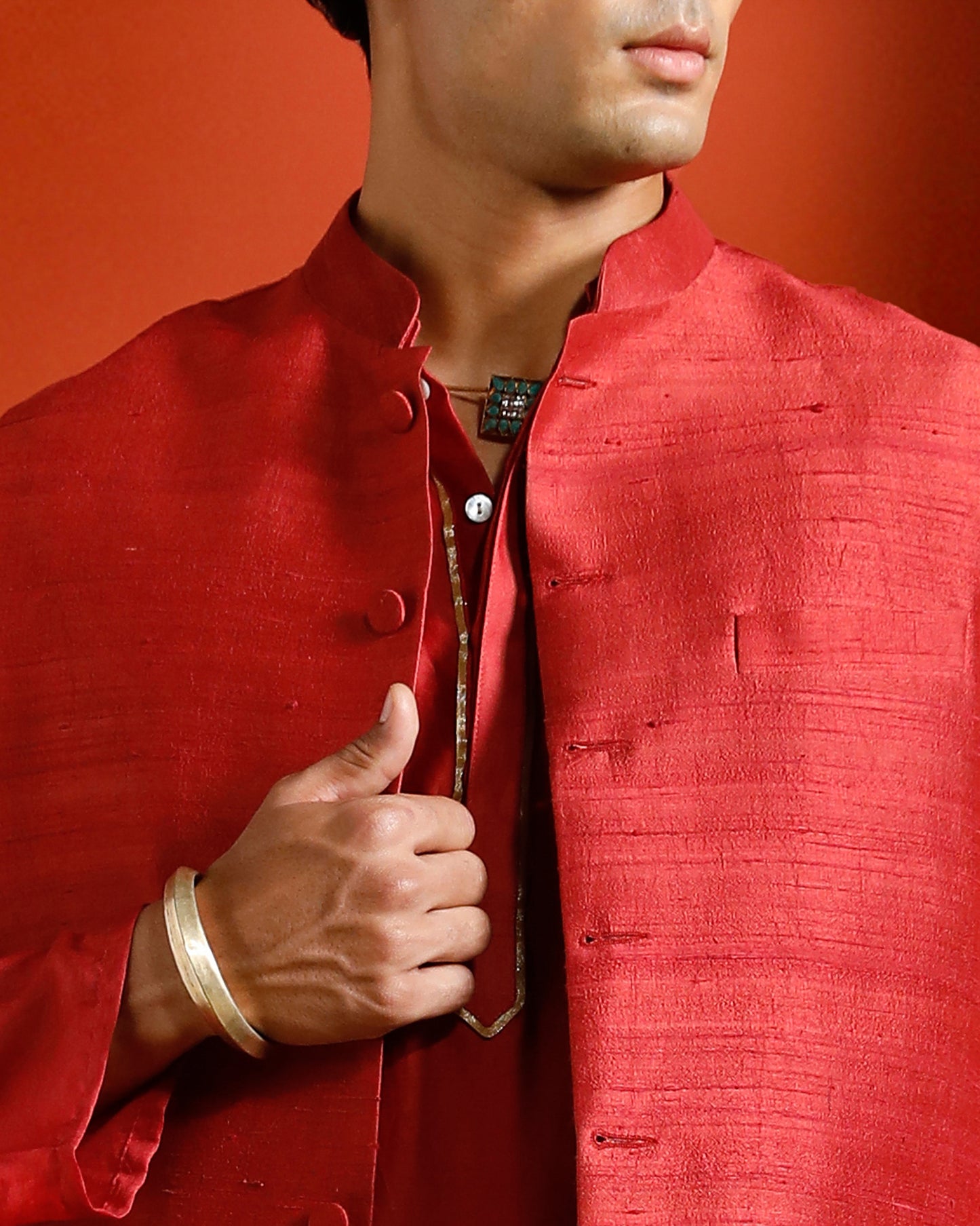 Red Raw Silk Bandi