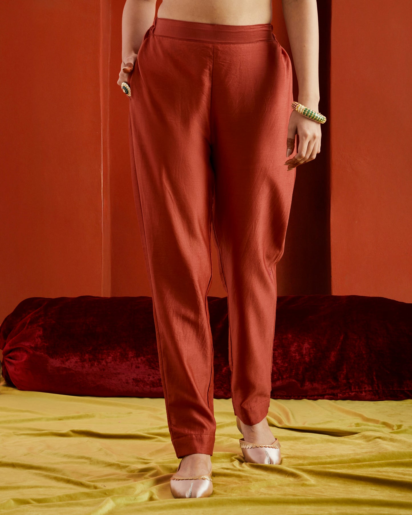 Red Pure Chanderi Pants