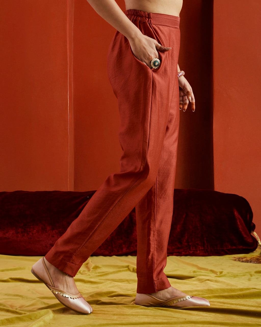 Red Pure Chanderi Pants