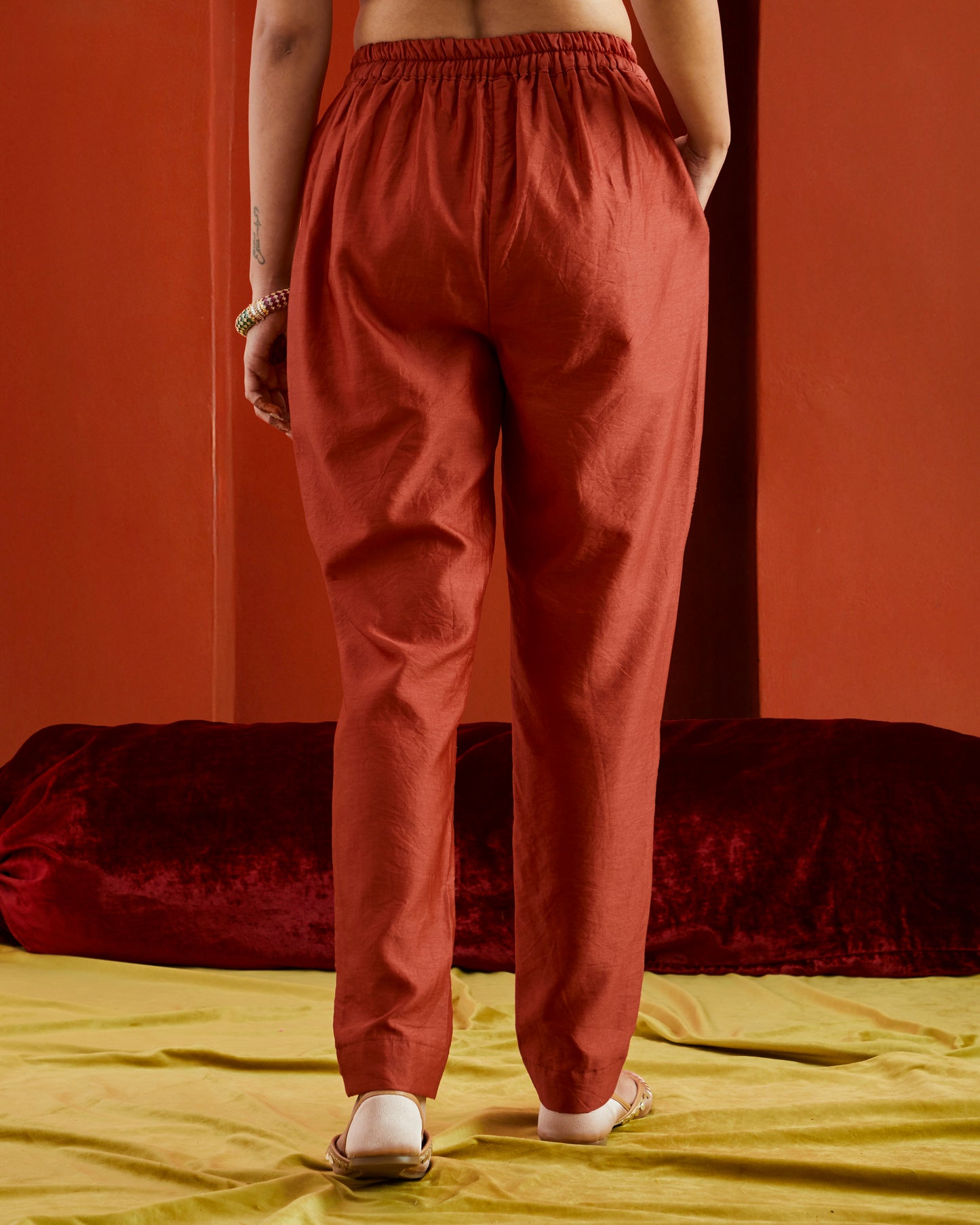 Red Pure Chanderi Pants