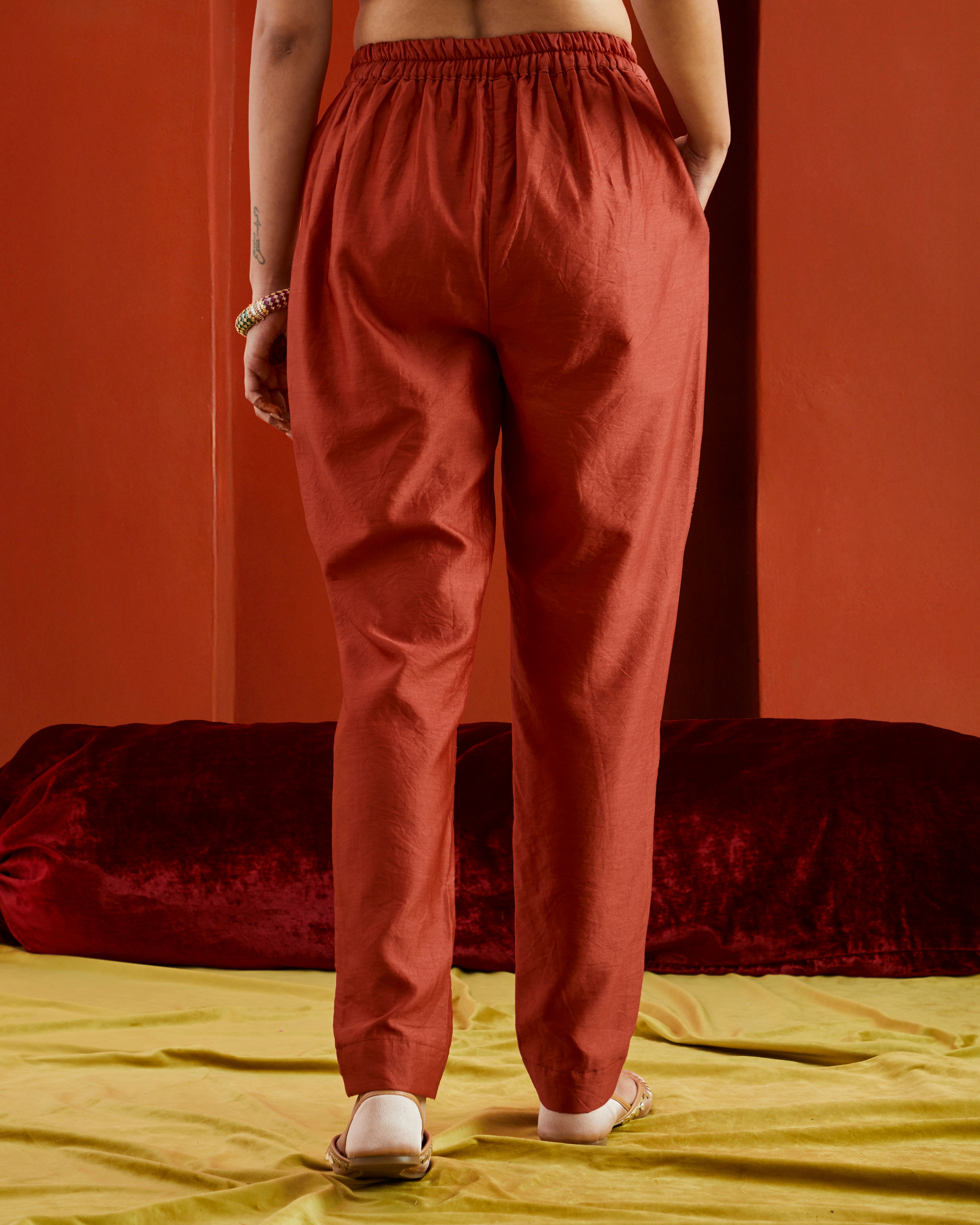 Red Pure Chanderi Pants