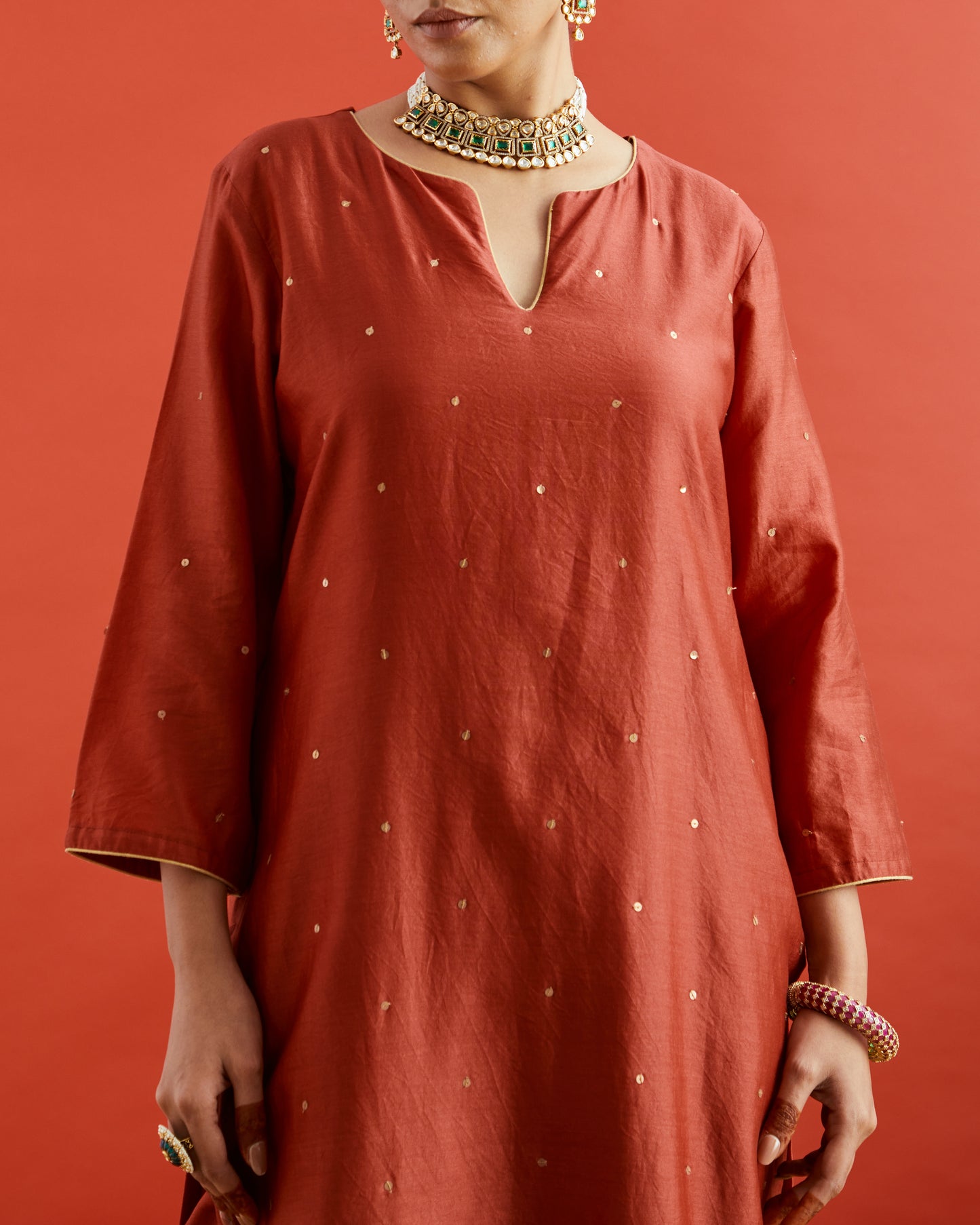 Red Pure Chanderi Straight Kurta With Sequin Embellishment