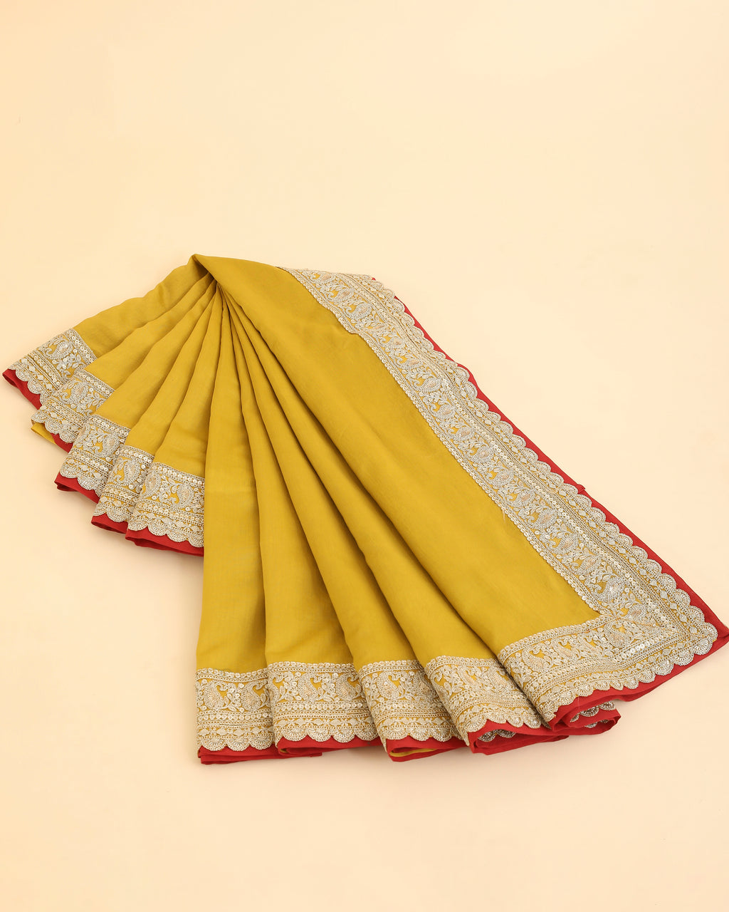 Yellow Pure Chanderi Saree With Double Gold Border