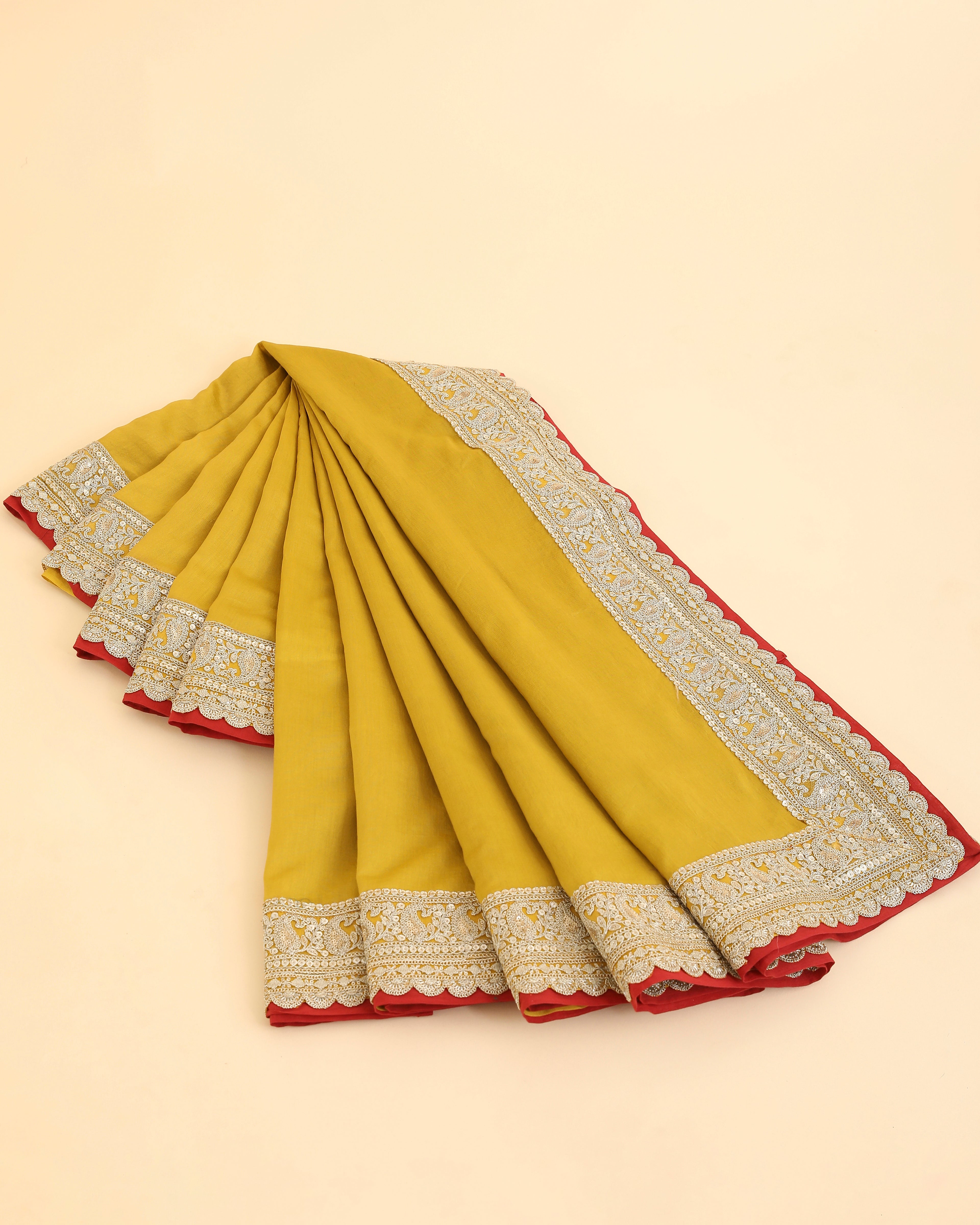 Yellow Pure Chanderi Saree With Double Gold Border