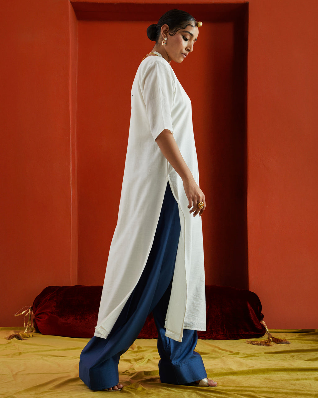 Pure Chanderi Elbow Sleeves Kurta