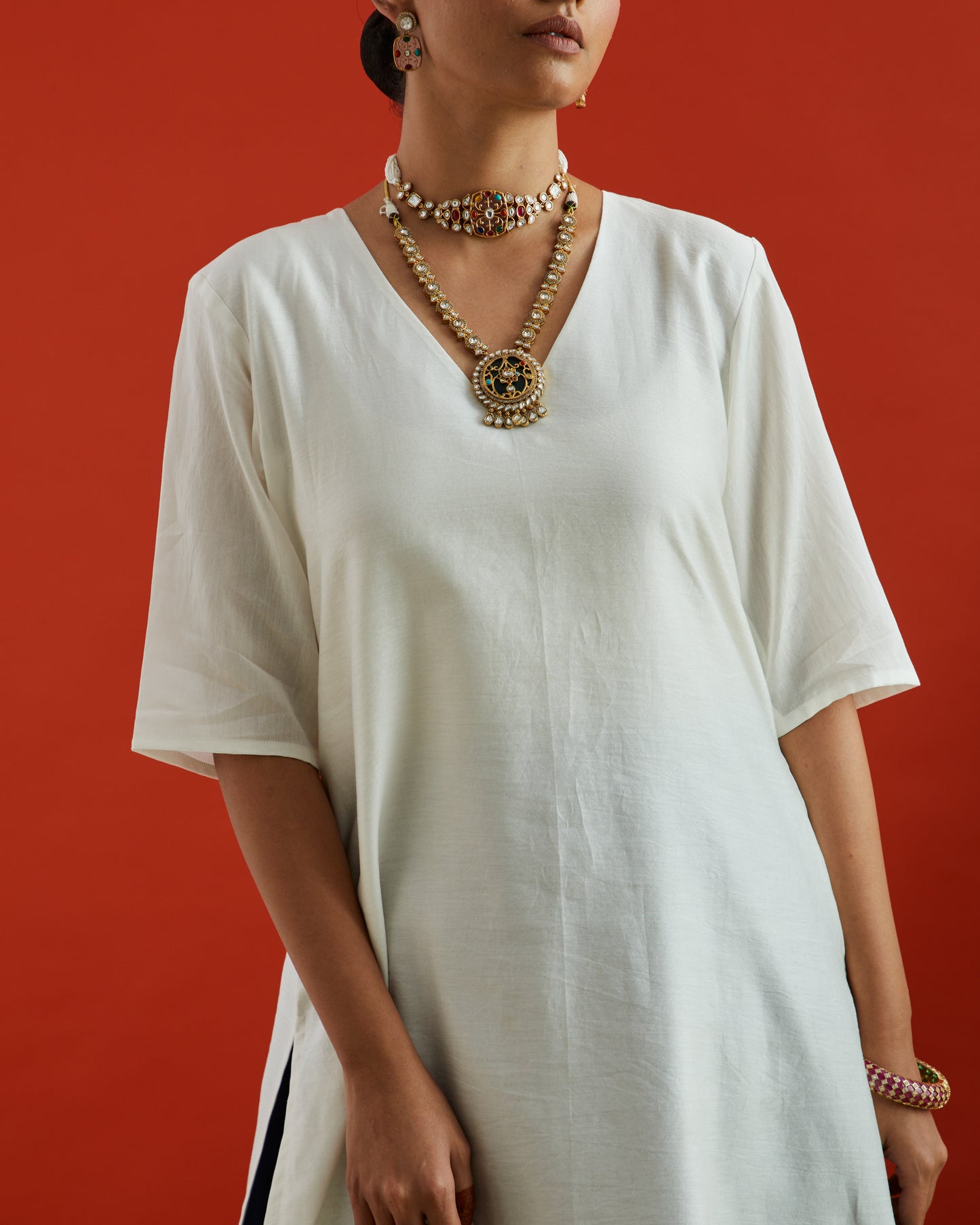 Pure Chanderi Elbow Sleeves Kurta