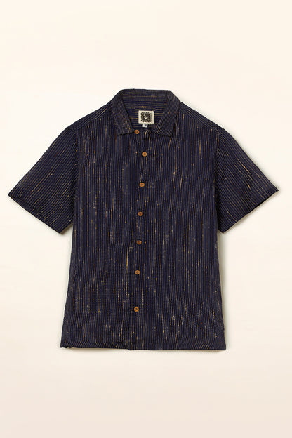 Navy Kantha Matka Cotton Shirt