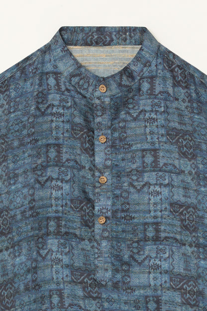 Blue Digital Printed Art Tussar Kurta