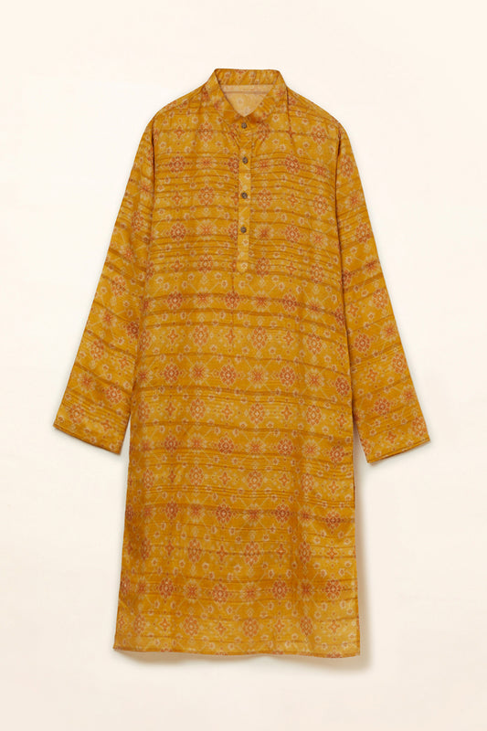 Yellow Digital Printed Art Tussar Kurta