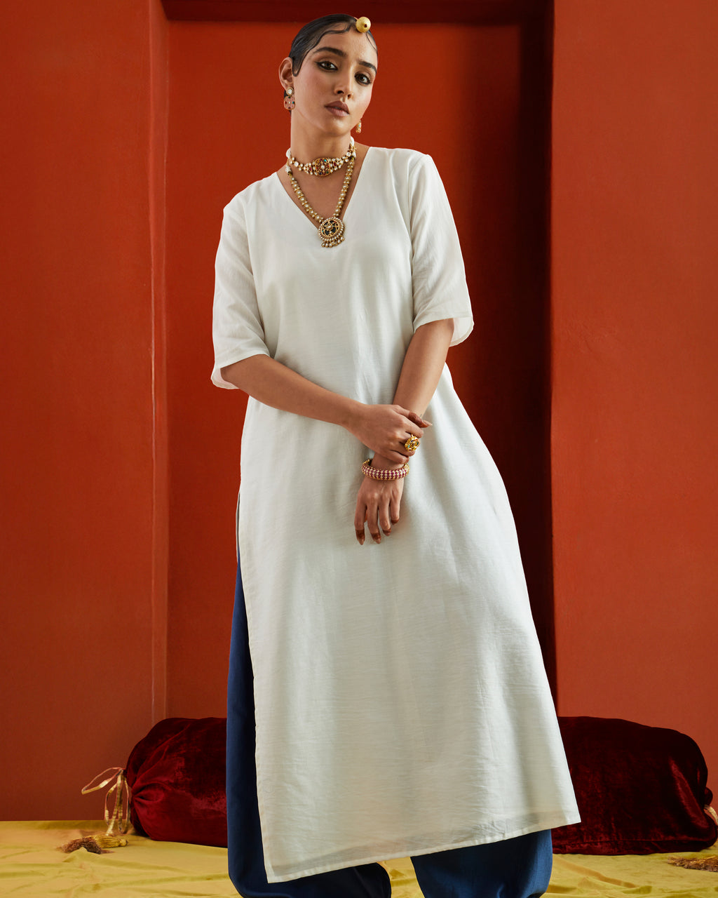 Pure Chanderi Elbow Sleeves Kurta