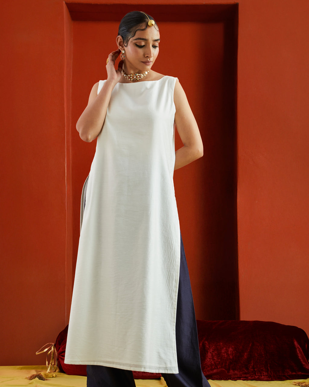 Pure Chanderi  Sleeveless Straight Kurta