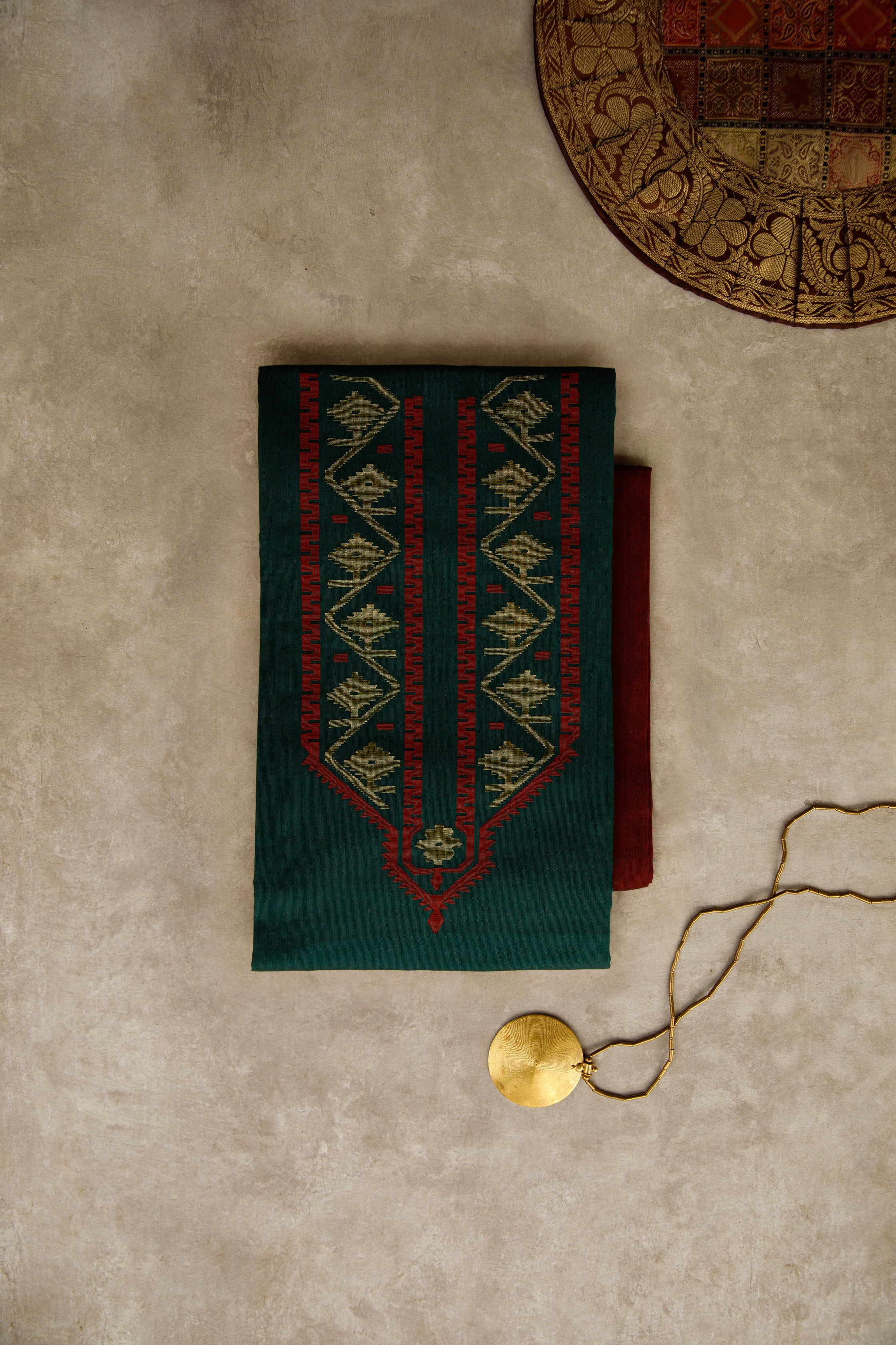 Green Jamdani Unstitched Kurta