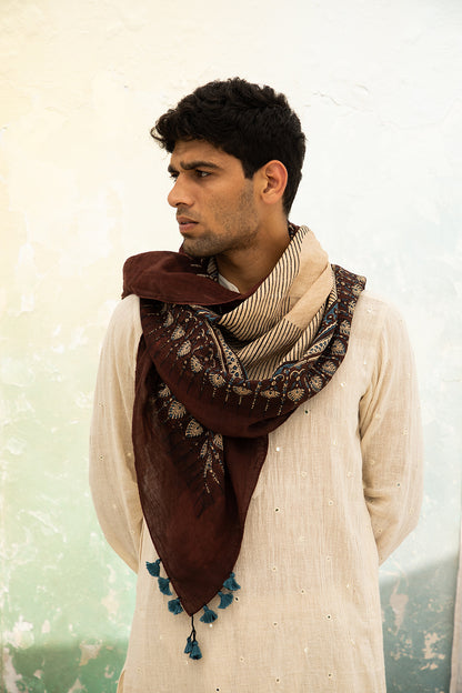 Ajrakh Cotton Linen Scarf