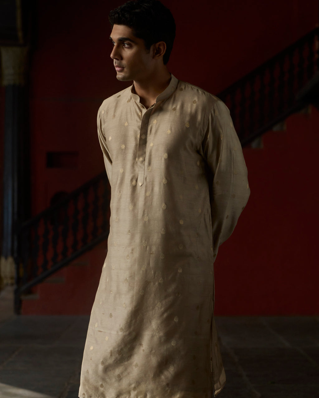 Manuhaar Beige Buta Chanderi kurta