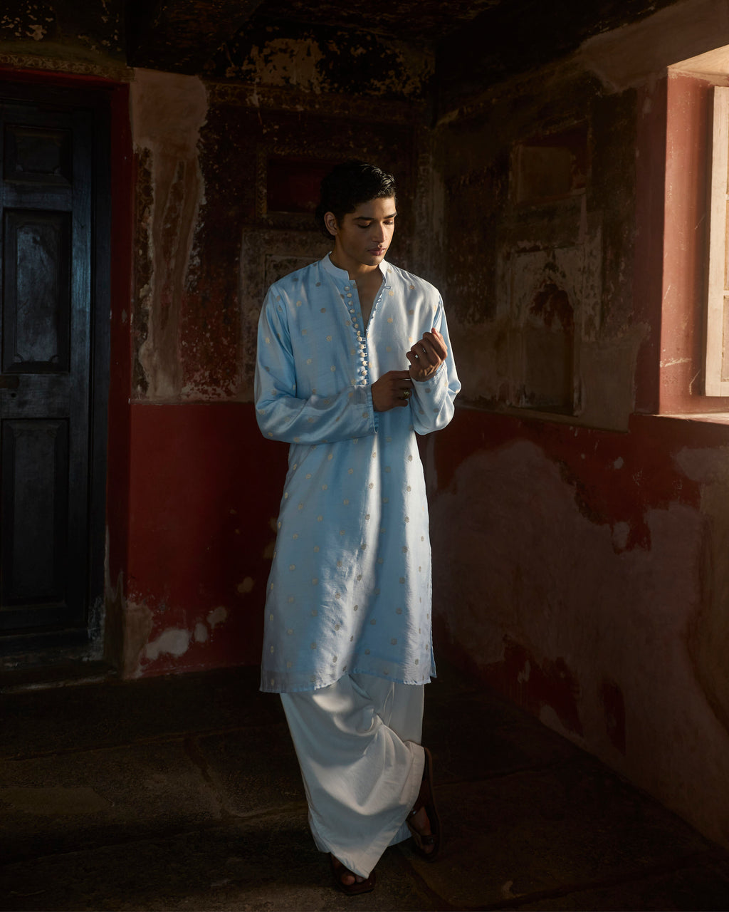 Manuhaar Mint Blue Buta Chanderi Kurta