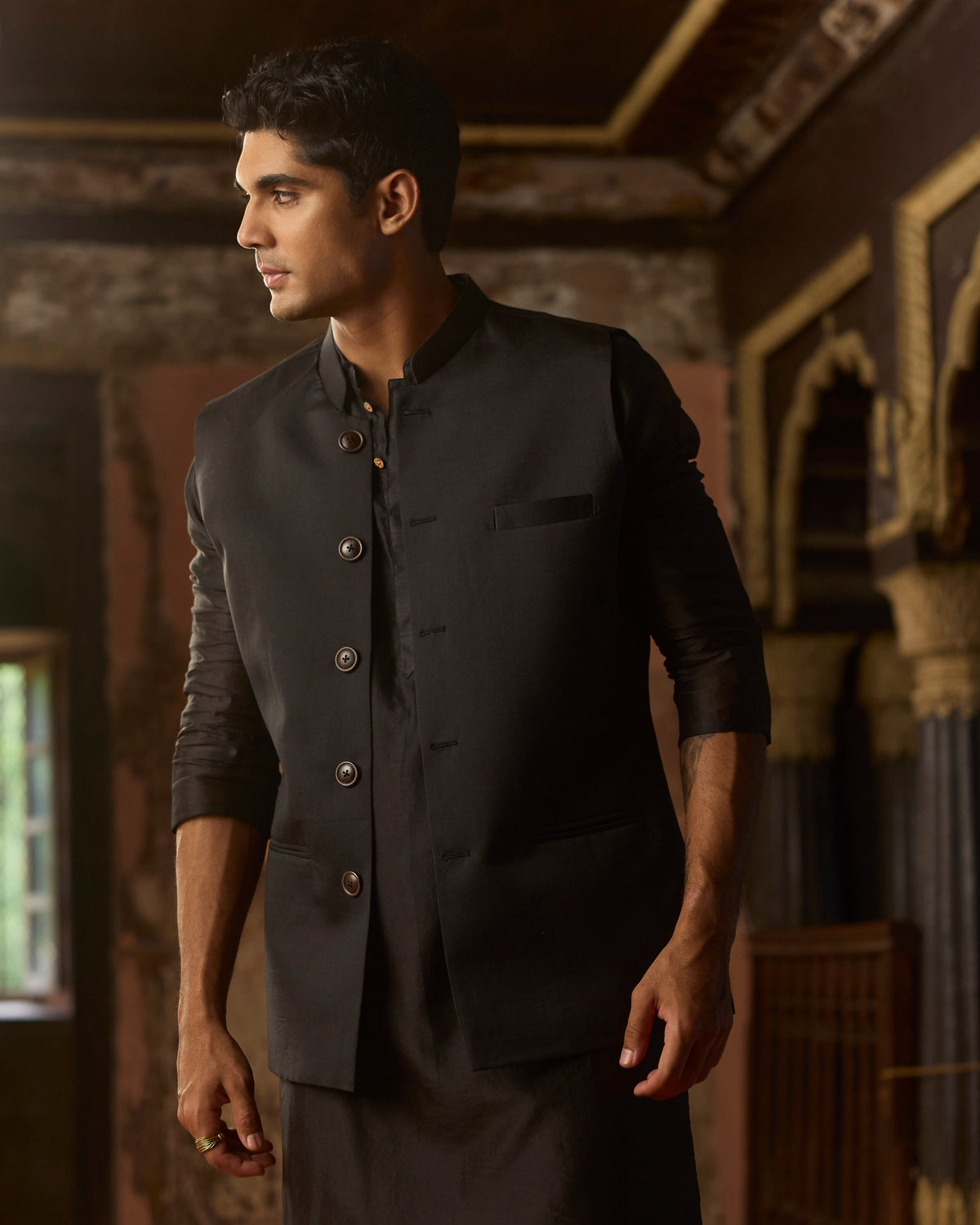 True Black Pure  Chanderi Bandi