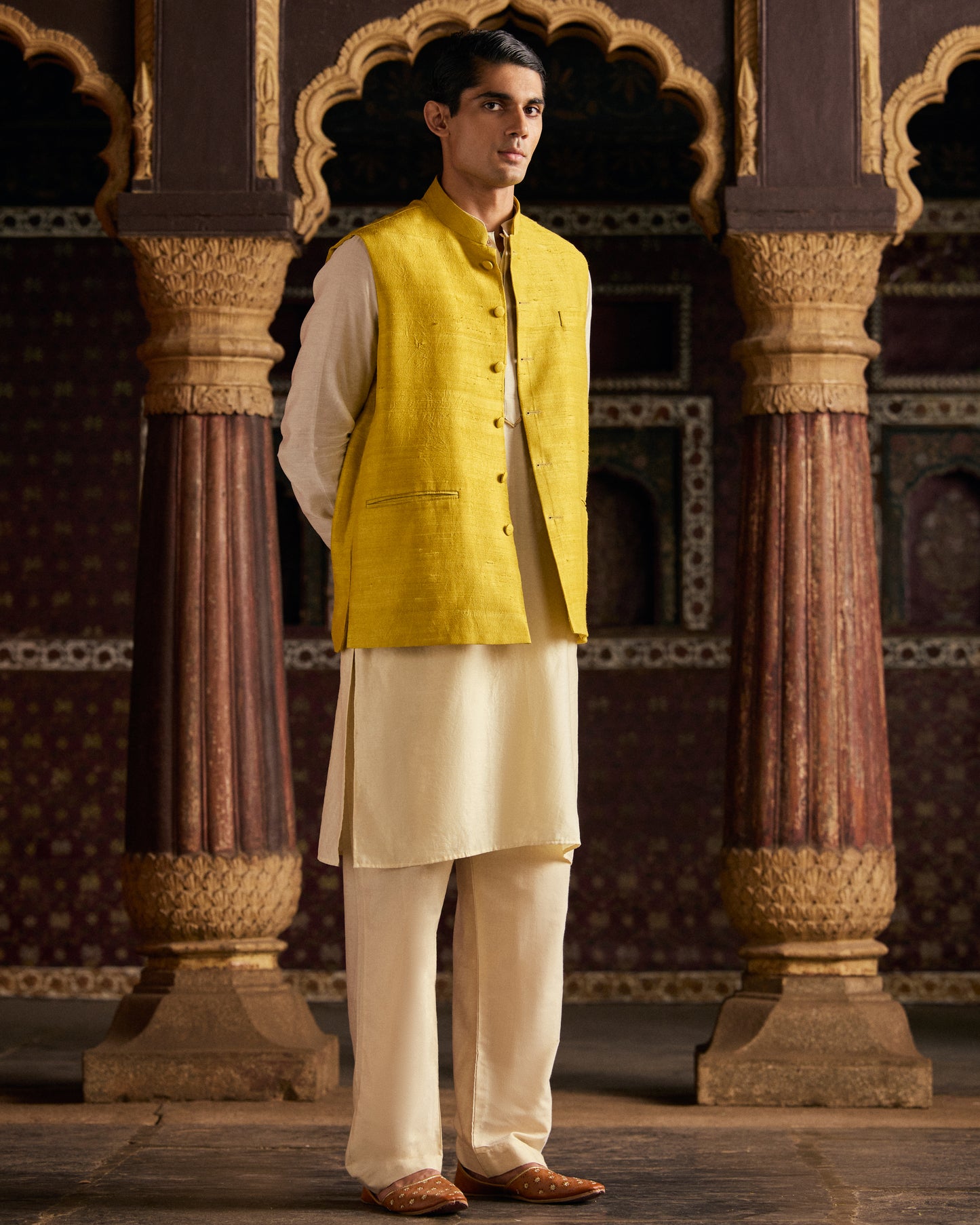 Yellow Raw Silk Bandi