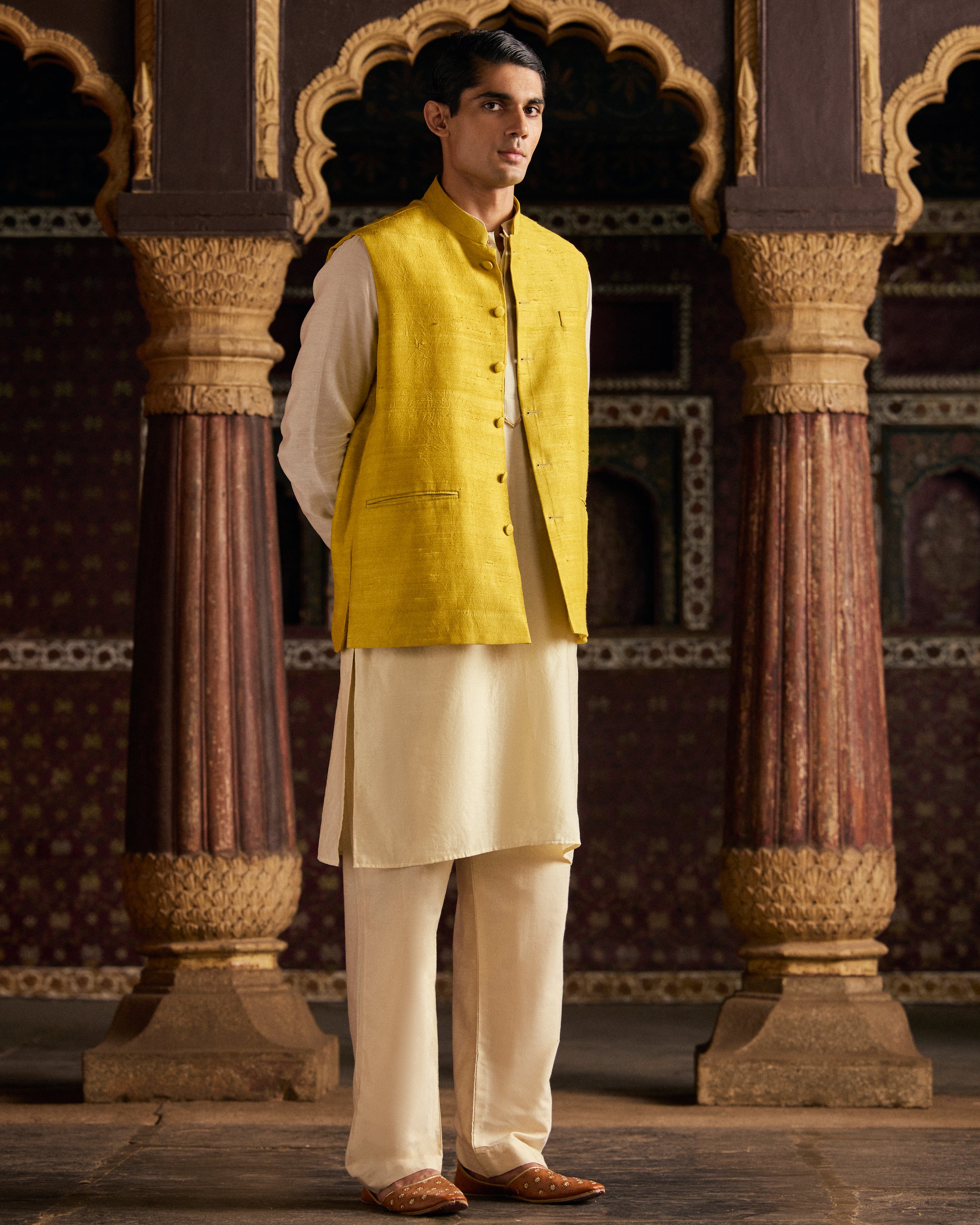 Yellow Raw Silk Bandi