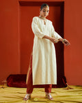 Off White Pure Chanderi Straight Kurta With Sequin Embellishment