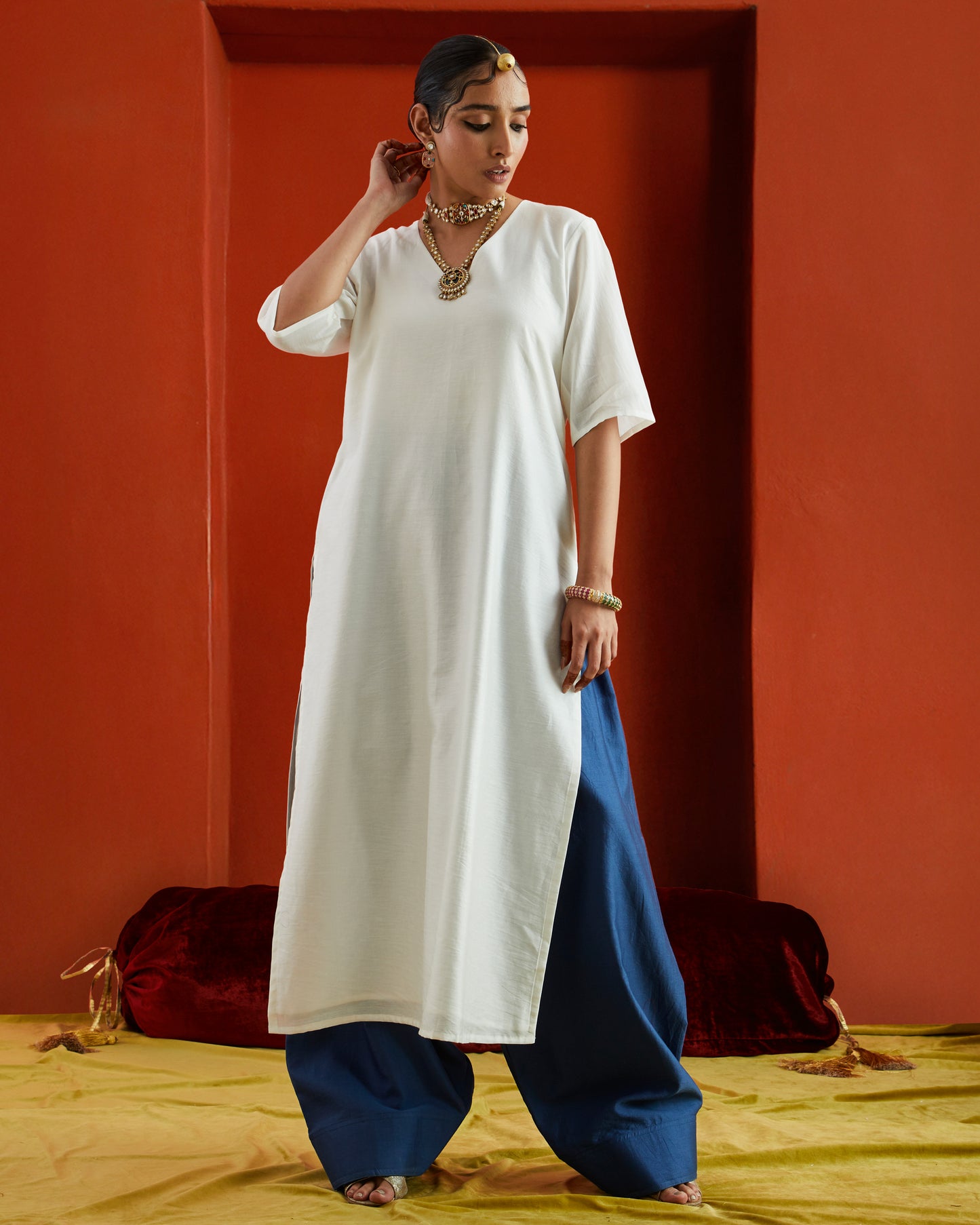 Pure Chanderi Elbow Sleeves Kurta