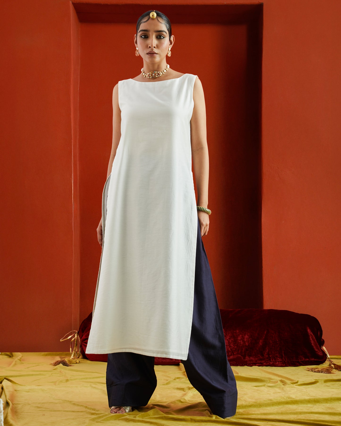 Pure Chanderi  Sleeveless Straight Kurta