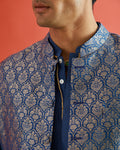 Blue Pure Katan Silk Brocade Floral Motif Bandi- Blue Hue