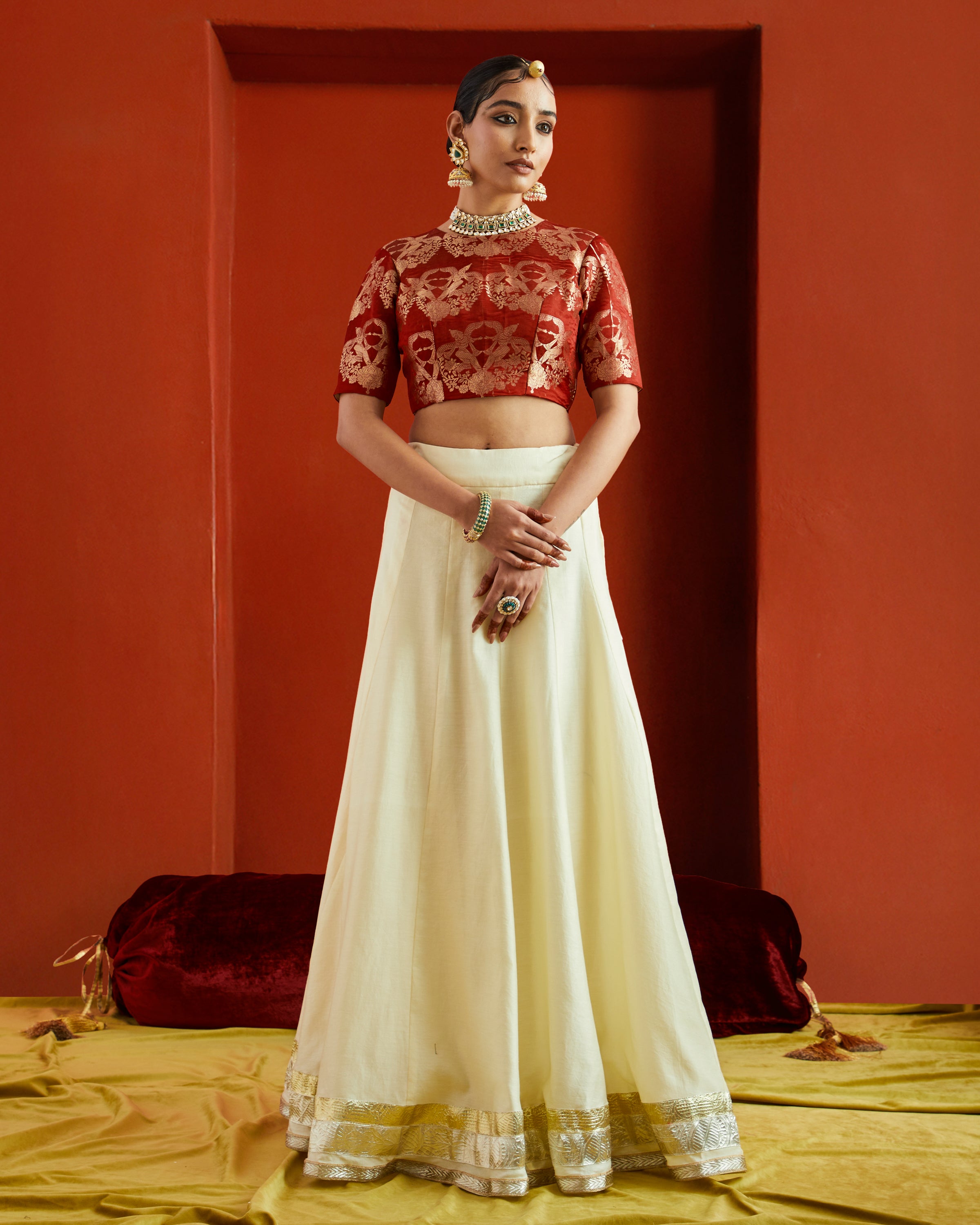 Pure Chanderi Lehenga Skirt With Gota Trio Border