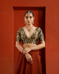 Black & Gold Floral Brocade Deep Neck Saree Blouse