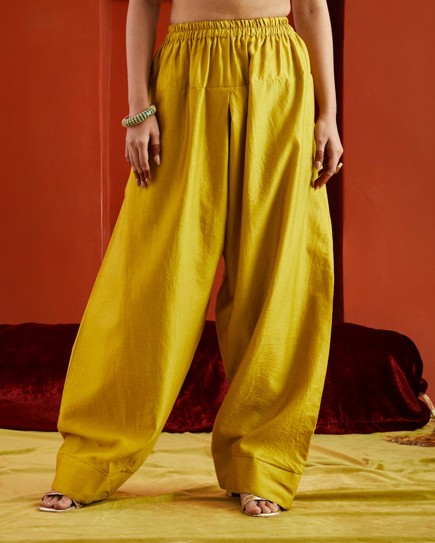 Yellow Pure Chanderi Farshi Salwar