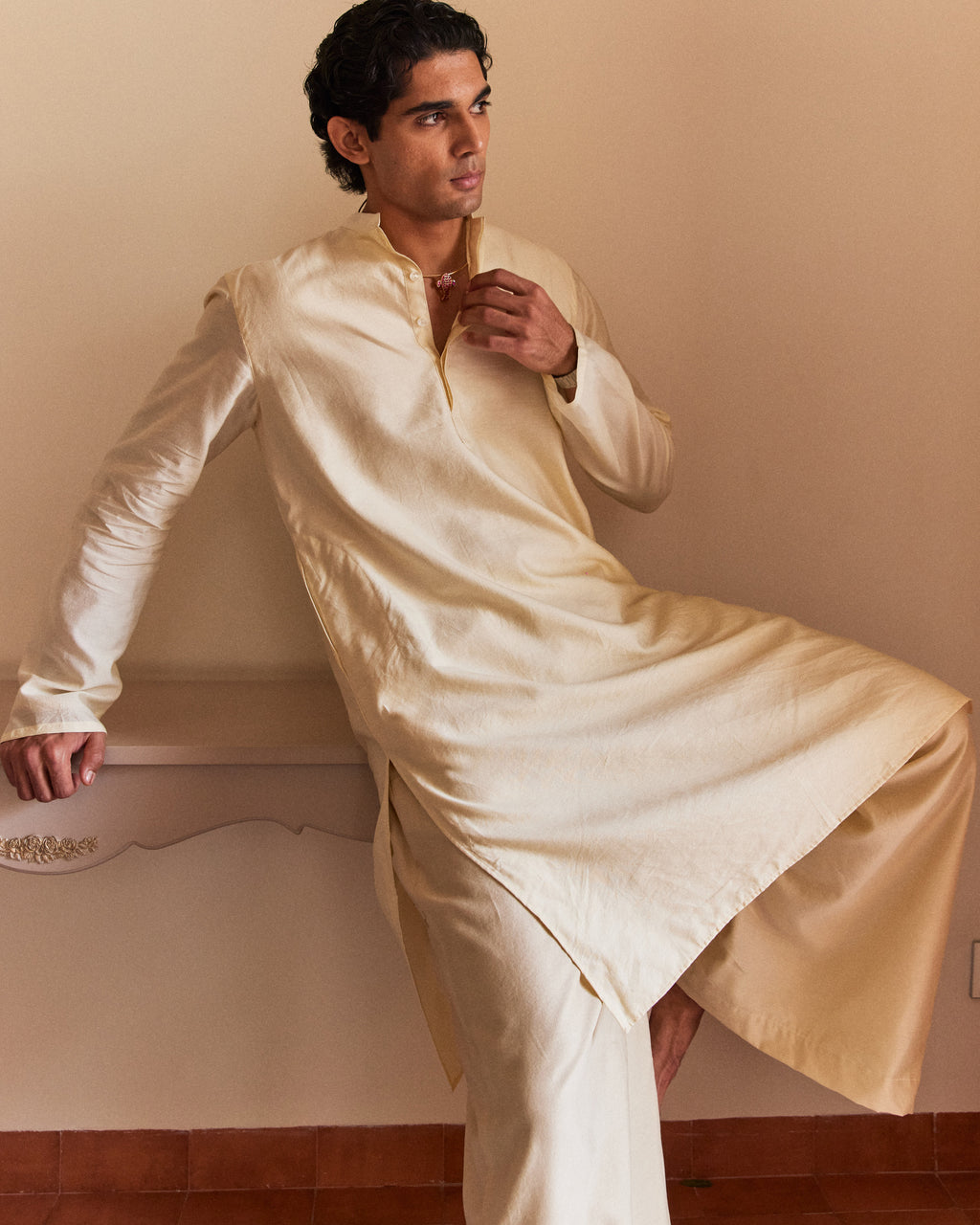 Off white Pure Chanderi  Men's Kurta