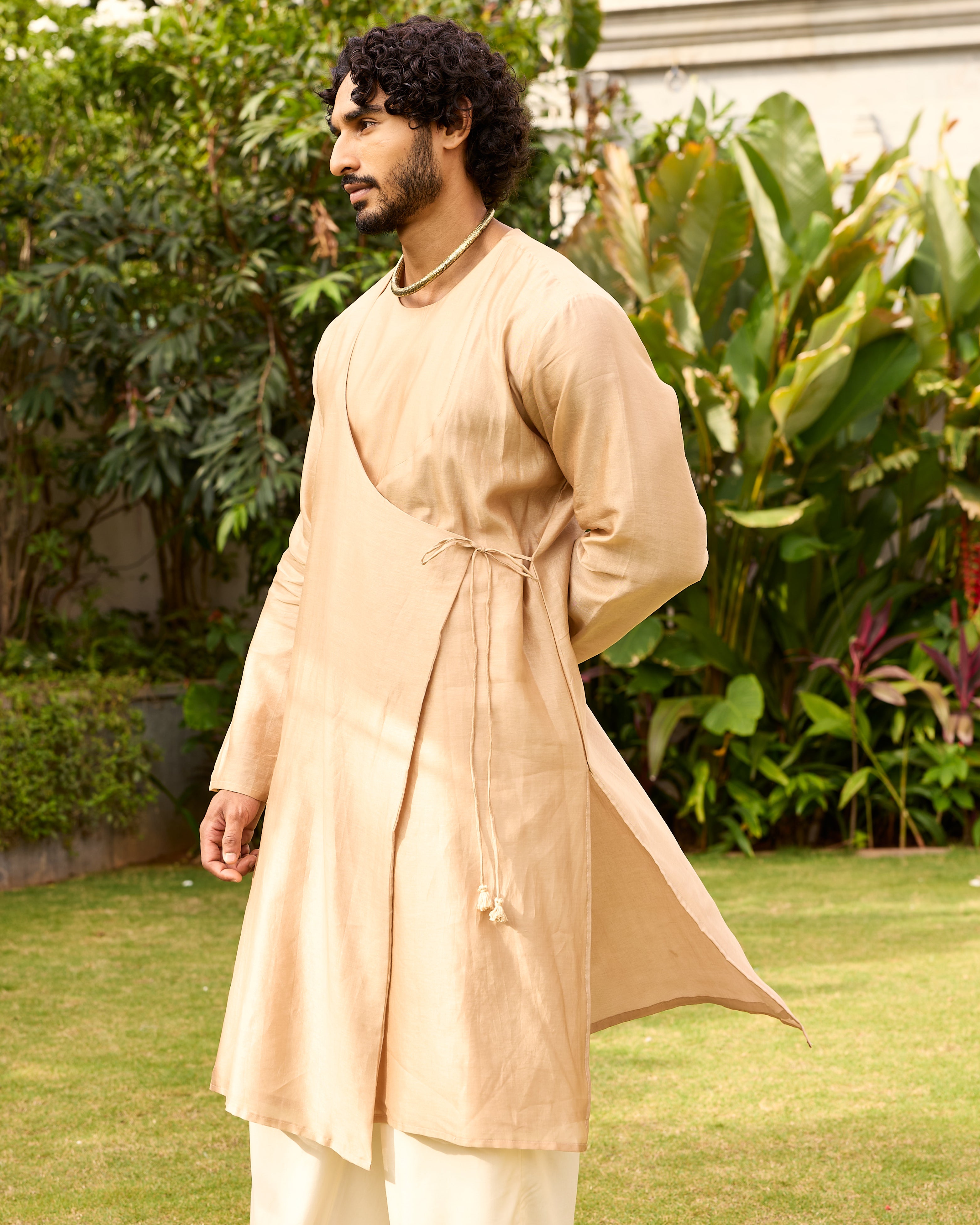 Light Gold Pure Chanderi Angrakha (Minimal)