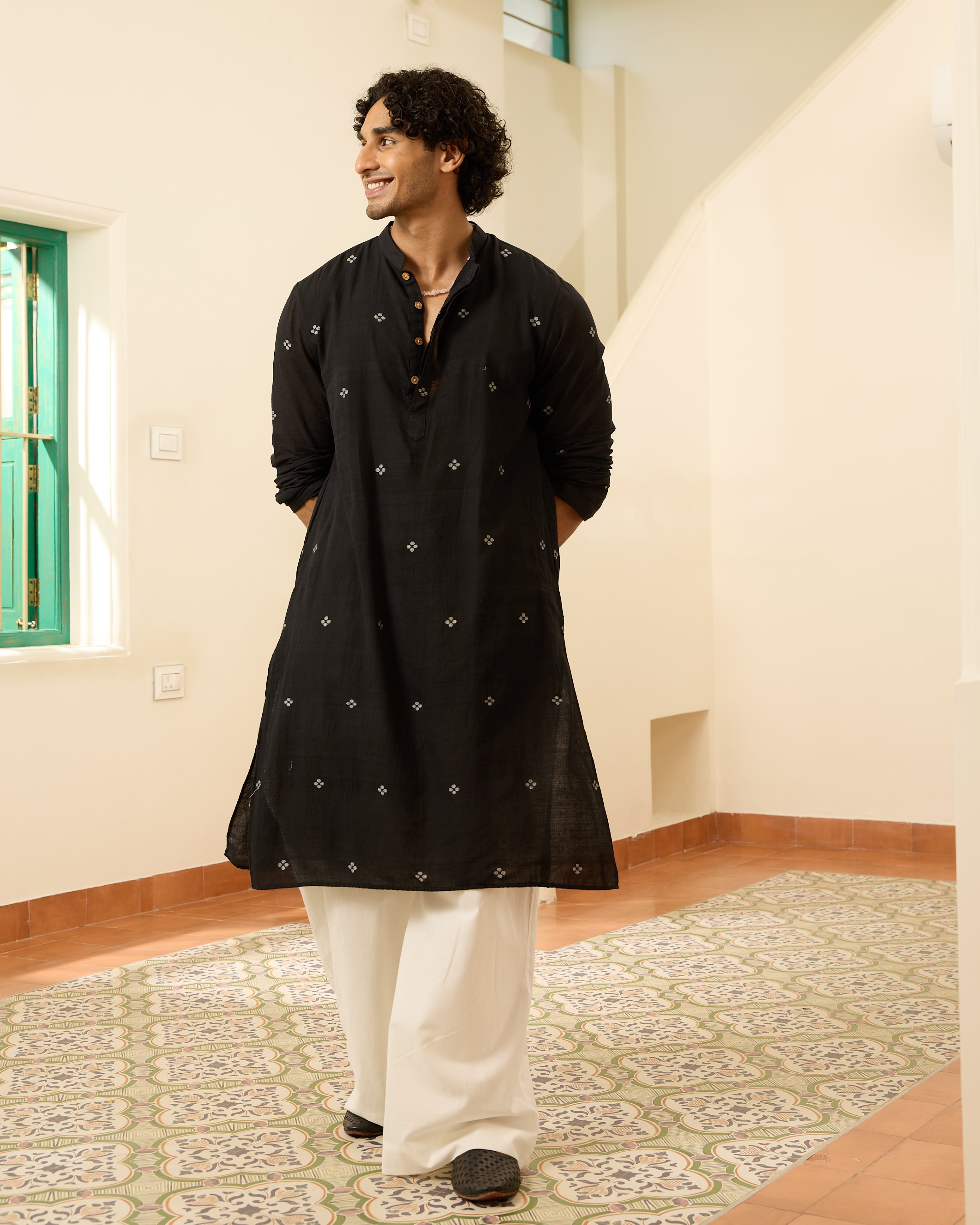 Kalo Phul Jamdani Kurta